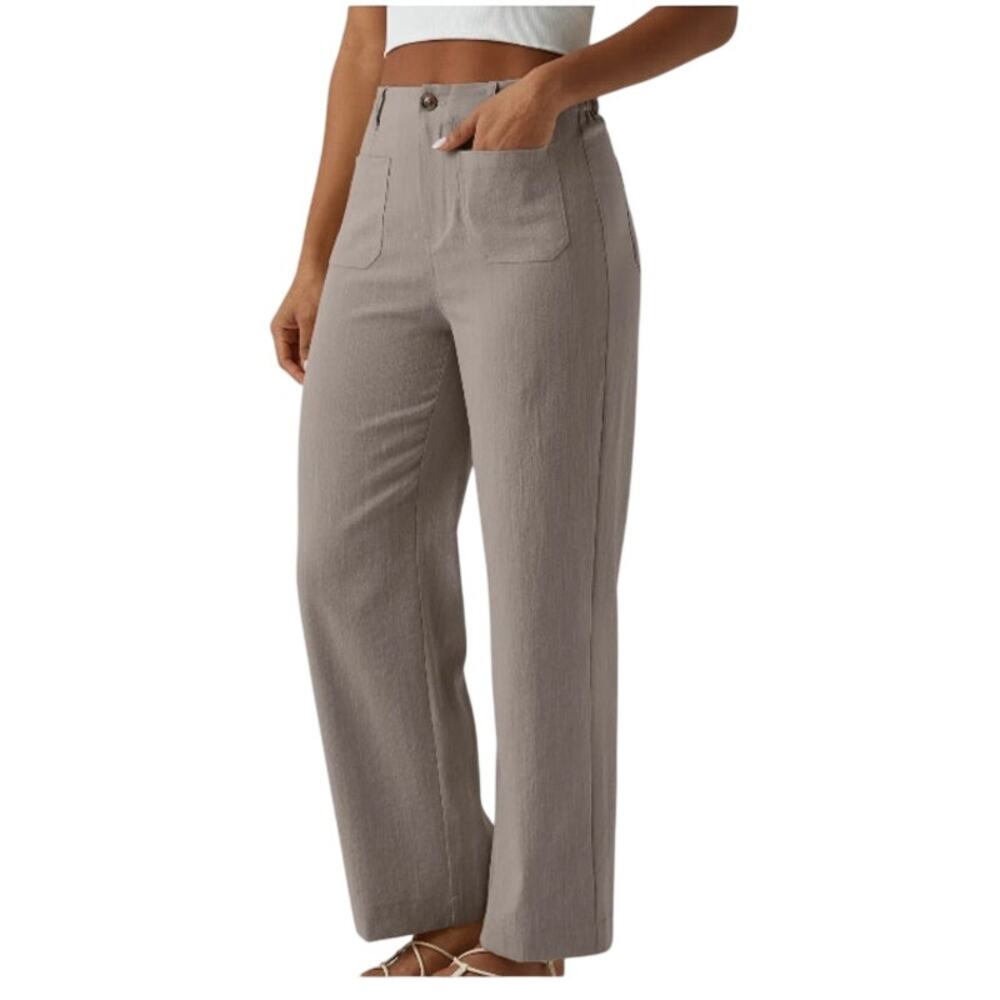 Halara High Waisted Straight Leg Casual Linen Feel Pants with Pockets Large